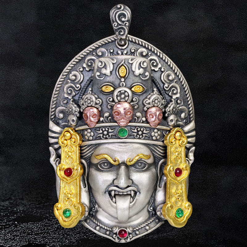 Buddha Stones 925 Sterling Silver Tibetan Zakiram Goddess of Wealth Keep Away Evil Spirits Necklace Pendant - image 1
