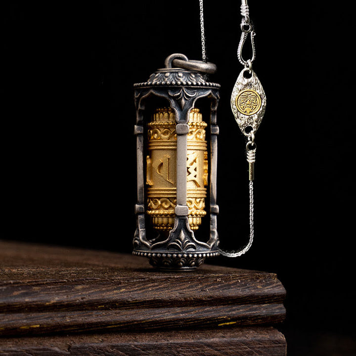 Buddha Stones 925 Sterling Silver Tibetan Prayer Wheel Om Mani Padme Hum Wisdom Necklace Pendant - Prayer Wheel&50cm Zakiram Copper Chain - image 16