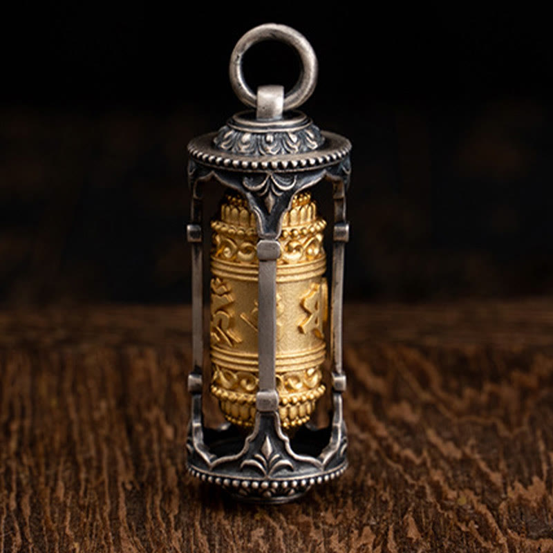 Buddha Stones 925 Sterling Silver Tibetan Prayer Wheel Om Mani Padme Hum Wisdom Necklace Pendant - image 1