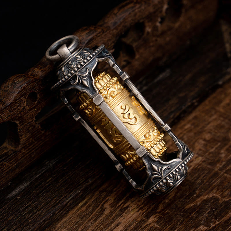 Buddha Stones 925 Sterling Silver Tibetan Prayer Wheel Om Mani Padme Hum Wisdom Necklace Pendant - image 9