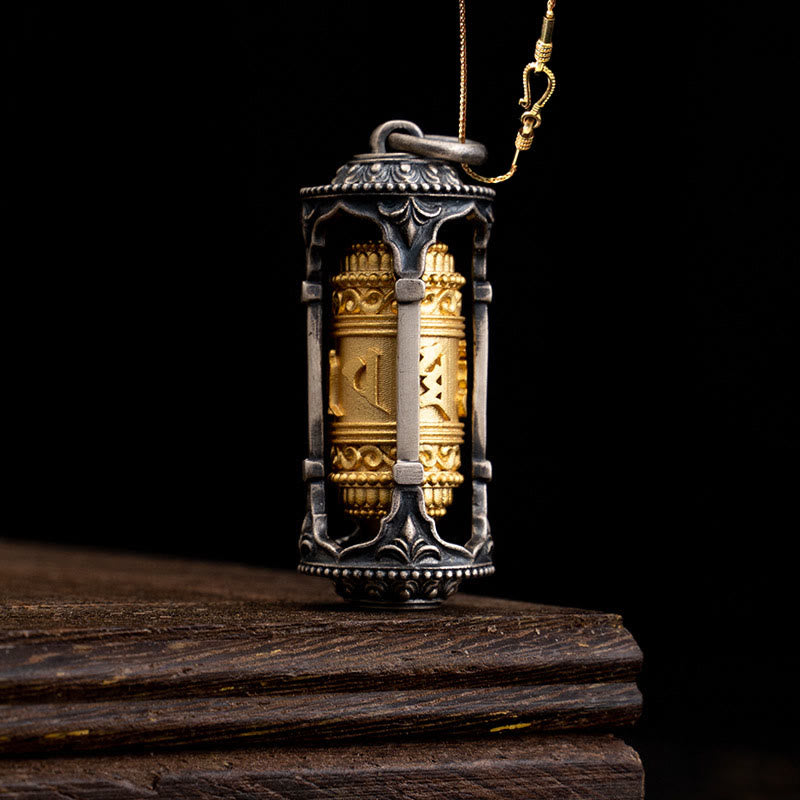 Buddha Stones 925 Sterling Silver Tibetan Prayer Wheel Om Mani Padme Hum Wisdom Necklace Pendant - Prayer Wheel&58cm Golden Copper Chain - image 14