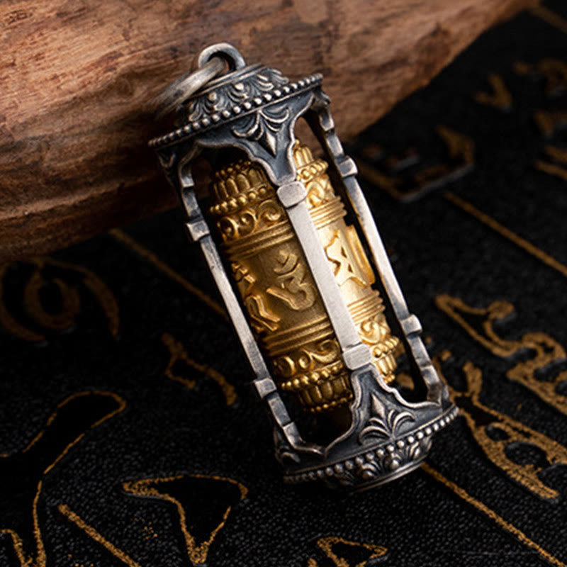 Buddha Stones 925 Sterling Silver Tibetan Prayer Wheel Om Mani Padme Hum Wisdom Necklace Pendant - image 2