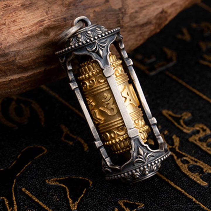 Buddha Stones 925 Sterling Silver Tibetan Prayer Wheel Om Mani Padme Hum Wisdom Necklace Pendant - image 2