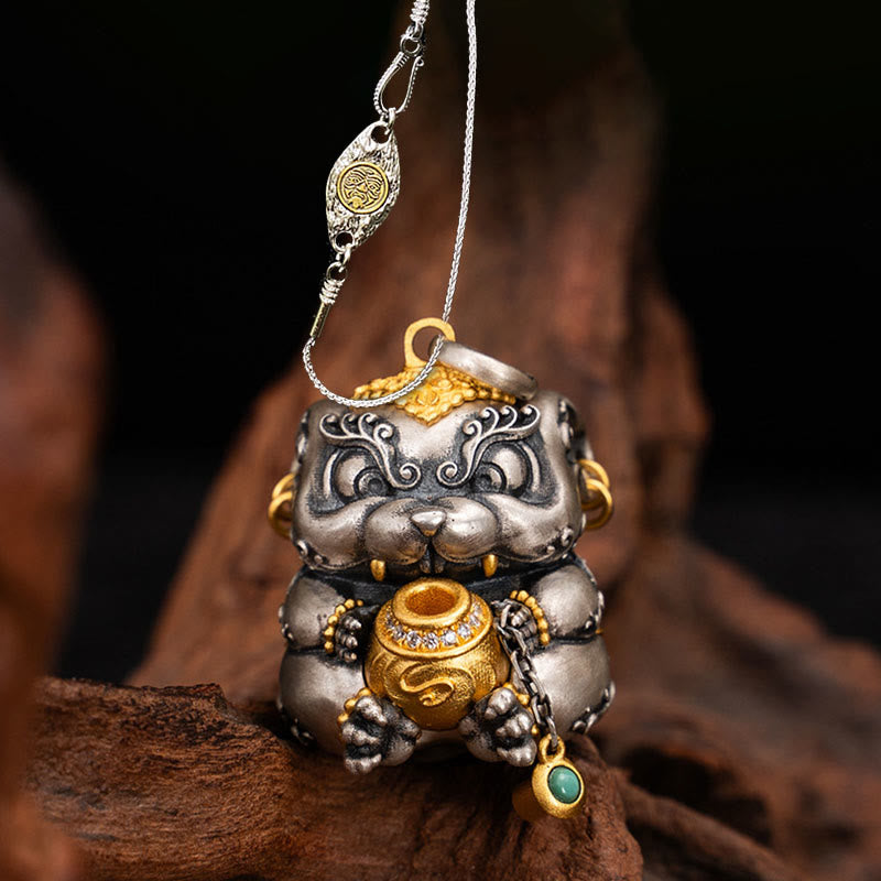 Buddha Stones 925 Sterling Silver Tibetan Treasure-spitting Rat Protection Necklace Pendant - Treasure-spitting Rat&50cm Zakiram Copper Chain - image 15