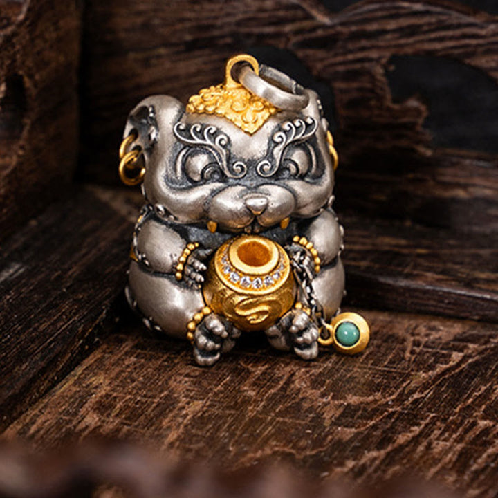 Buddha Stones 925 Sterling Silver Tibetan Treasure-spitting Rat Protection Necklace Pendant - image 6