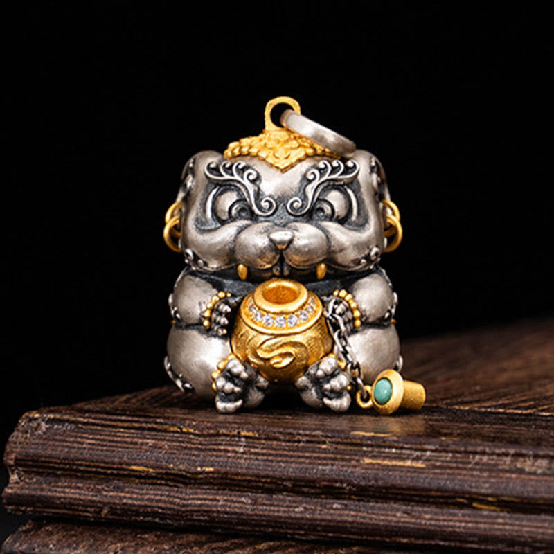 Buddha Stones 925 Sterling Silver Tibetan Treasure-spitting Rat Protection Necklace Pendant - image 3