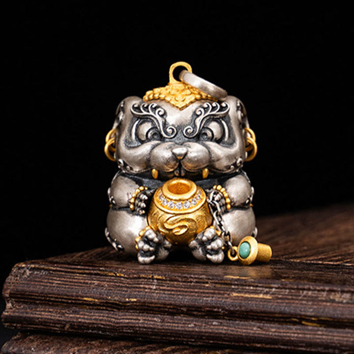Buddha Stones 925 Sterling Silver Tibetan Treasure-spitting Rat Protection Necklace Pendant - image 3