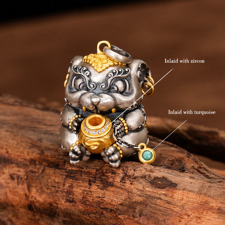 Buddha Stones 925 Sterling Silver Tibetan Treasure-spitting Rat Protection Necklace Pendant - image 8