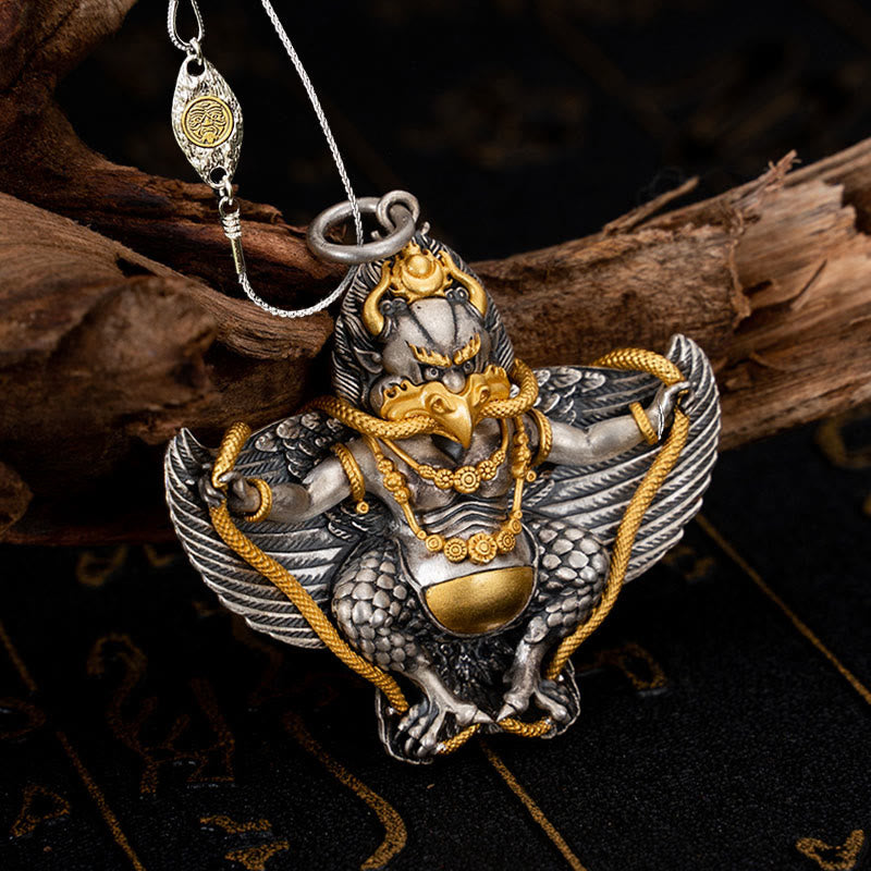 Buddha Stones 925 Sterling Silver Tibetan Garuda Bird Wisdom Necklace Pendant - Garuda&50cm Zakiram Copper Chain - image 15
