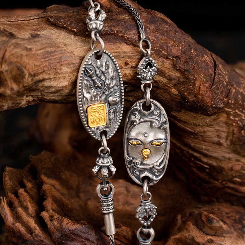 Buddha Stones 925 Sterling Silver Tibetan Zakiram Goddess of Wealth Bodhisattva Tara Om Mani Padme Hum Protection Metal Chain Necklace - image 0