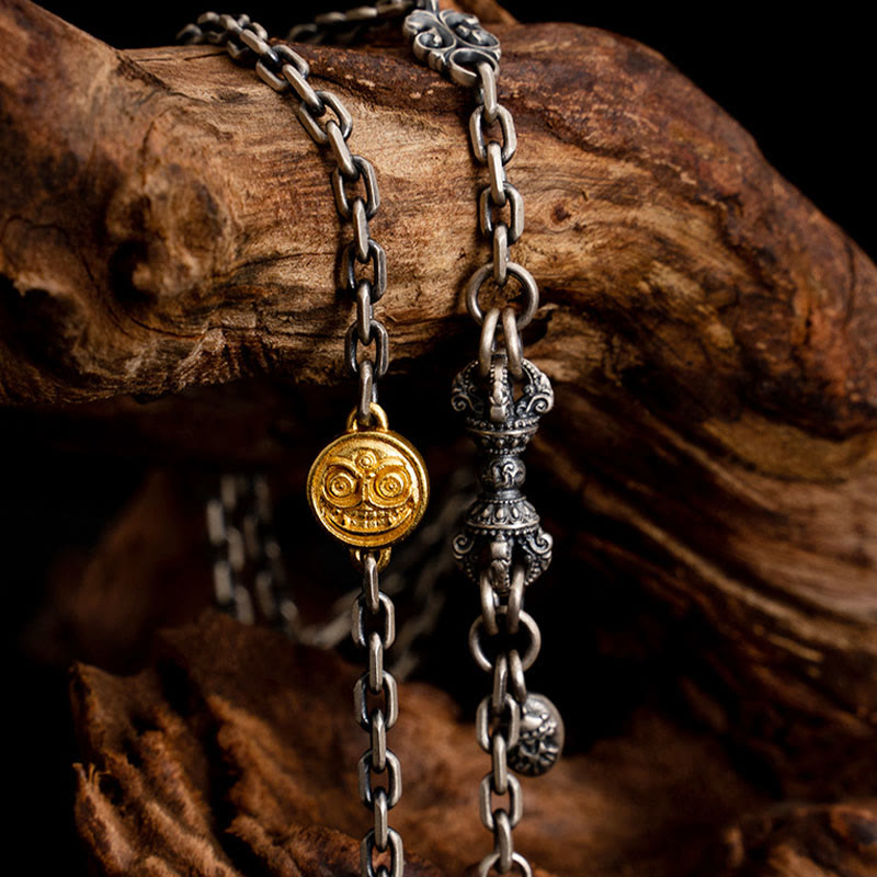 Buddha Stones 925 Sterling Silver Tibetan White Zakiram Goddess of Wealth Vajra Dorje Blessing Metal Chain Necklace - image 1