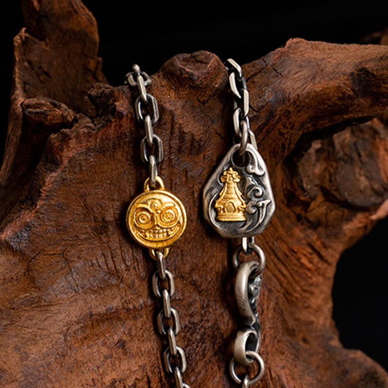 Buddha Stones 925 Sterling Silver Tibetan White Zakiram Goddess of Wealth Vajra Dorje Blessing Metal Chain Necklace - image 2