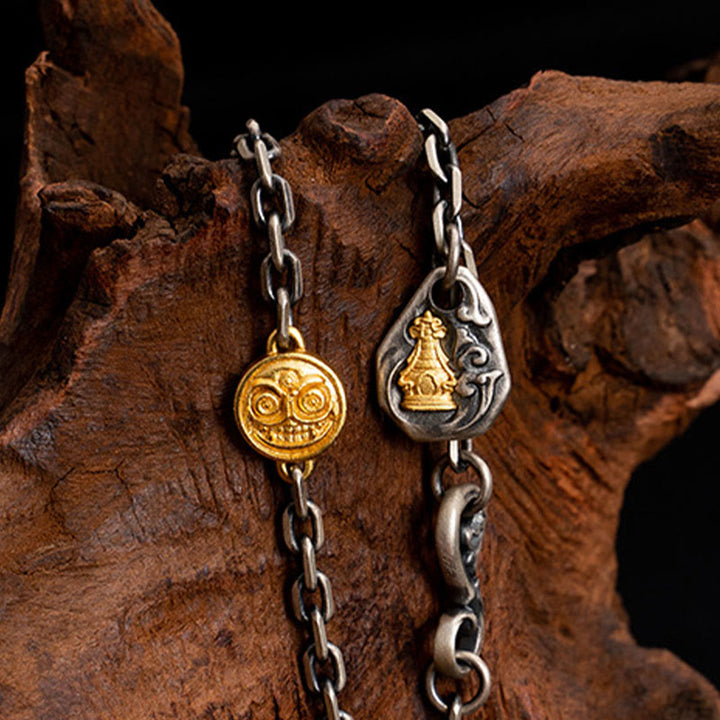 Buddha Stones 925 Sterling Silver Tibetan White Zakiram Goddess of Wealth Vajra Dorje Blessing Metal Chain Necklace - image 2