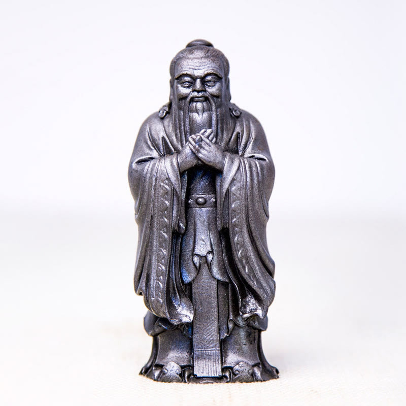 Buddha Stones Handmade Confucius Iron Powder Rust Cast Resin Statue Home Decoration - Polished Version 14*4.5*4.3cm - image 14