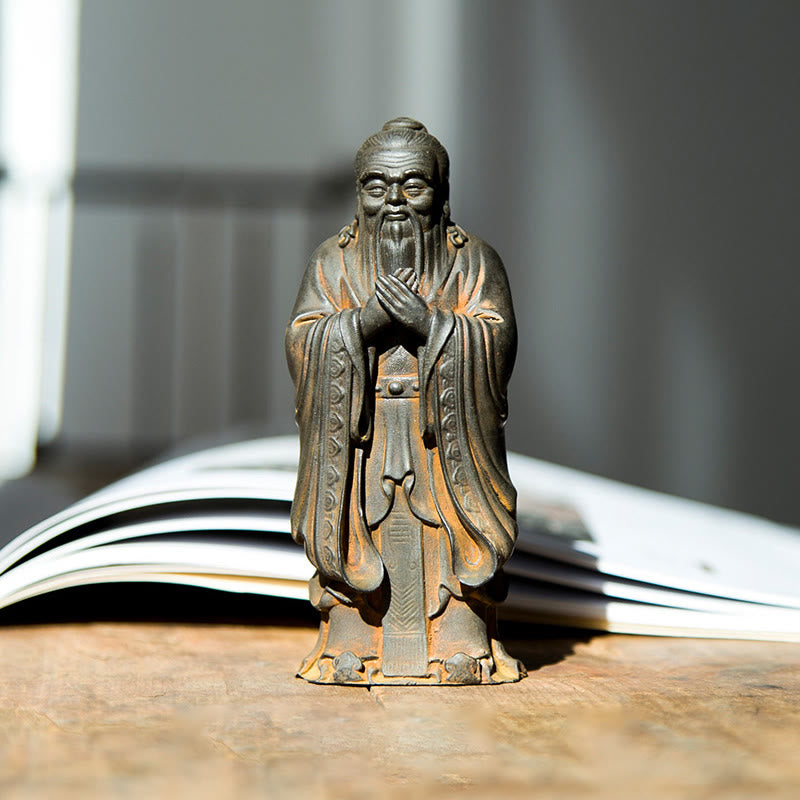 Buddha Stones Handmade Confucius Iron Powder Rust Cast Resin Statue Home Decoration - image 1