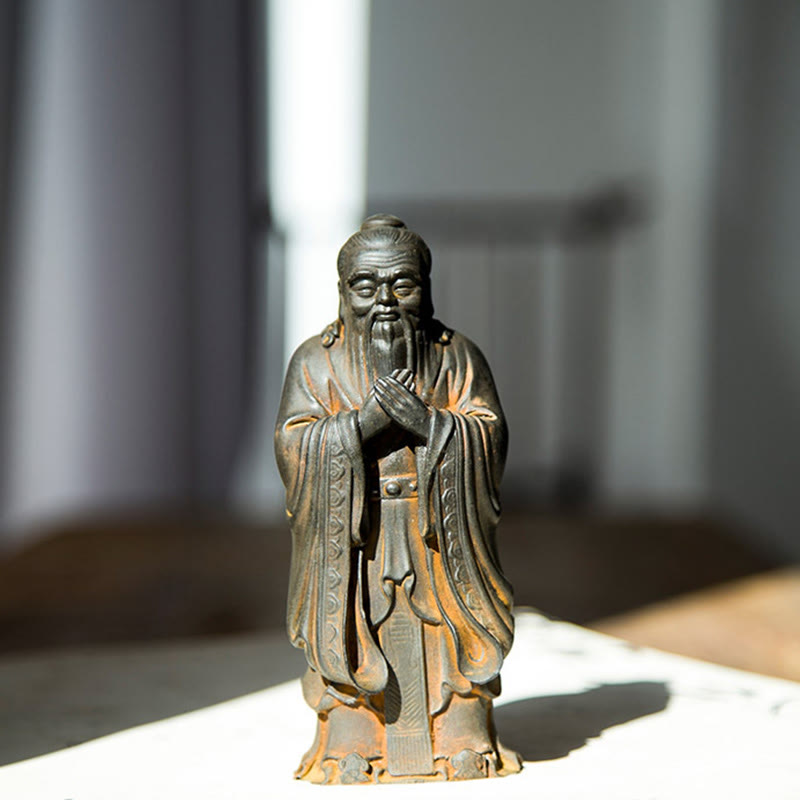 Buddha Stones Handmade Confucius Iron Powder Rust Cast Resin Statue Home Decoration - image 8