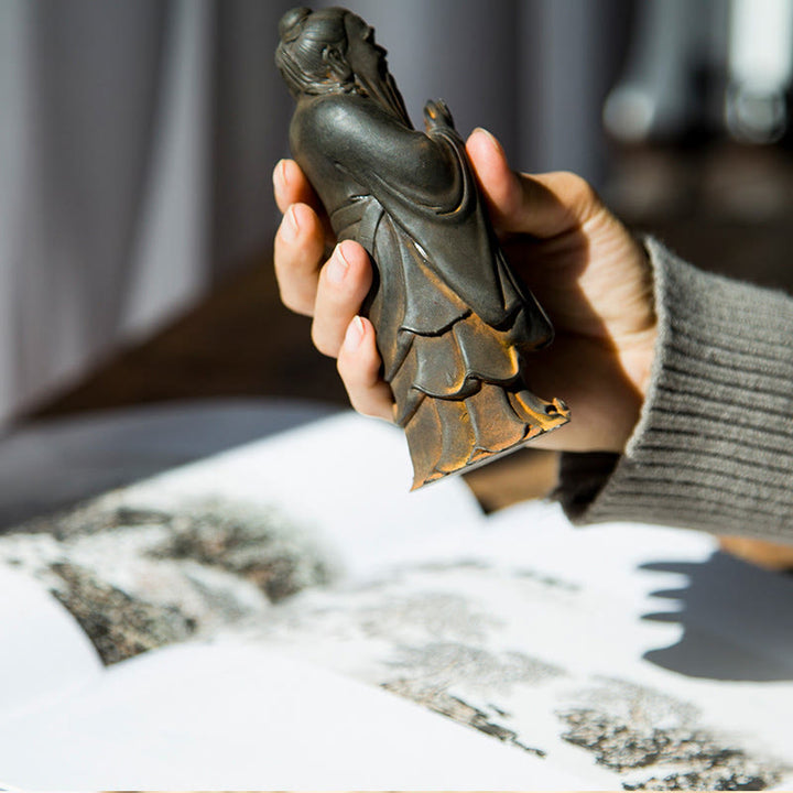 Buddha Stones Handmade Confucius Iron Powder Rust Cast Resin Statue Home Decoration - image 5