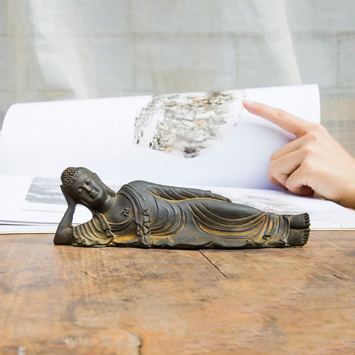 Buddha Stones Reclining Buddha Shakyamuni Iron Powder Rust Cast Resin Statue Home Decoration - image 11