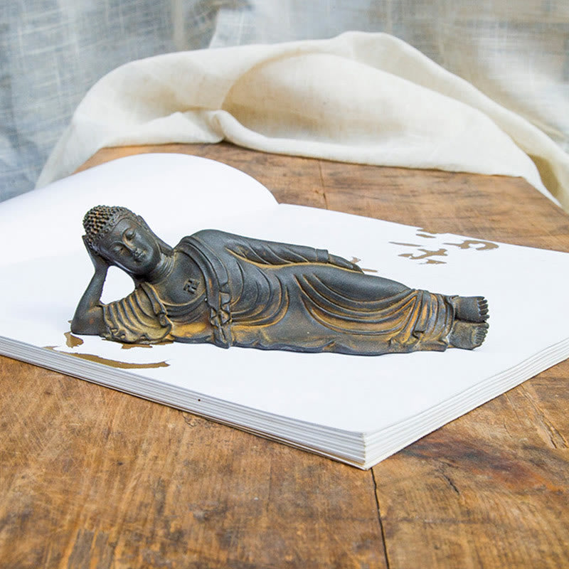 Buddha Stones Reclining Buddha Shakyamuni Iron Powder Rust Cast Resin Statue Home Decoration - image 6