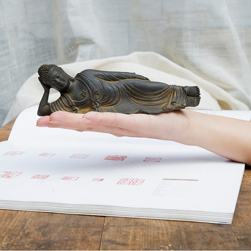 Buddha Stones Reclining Buddha Shakyamuni Iron Powder Rust Cast Resin Statue Home Decoration - image 4