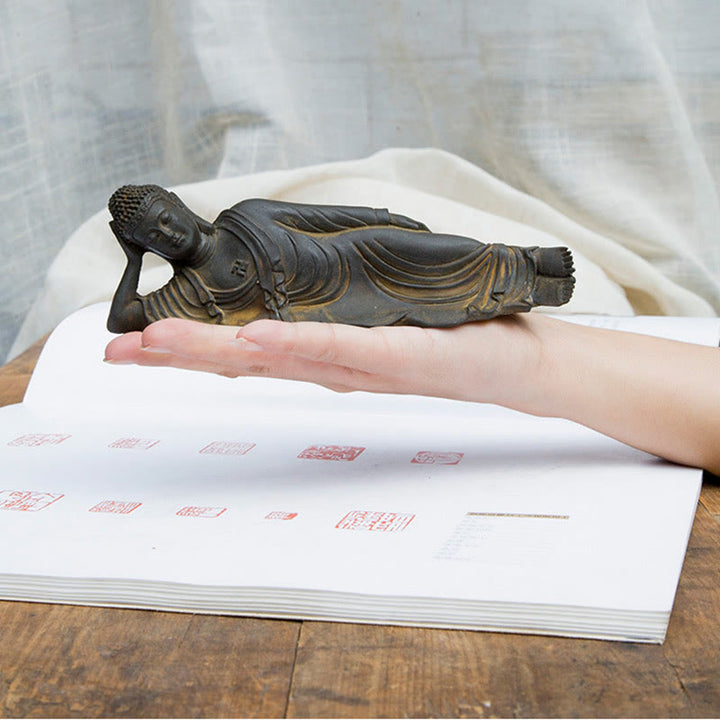 Buddha Stones Reclining Buddha Shakyamuni Iron Powder Rust Cast Resin Statue Home Decoration - image 4