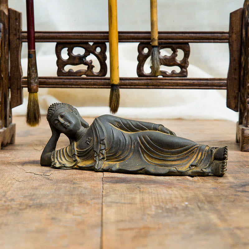 Buddha Stones Reclining Buddha Shakyamuni Iron Powder Rust Cast Resin Statue Home Decoration - image 8