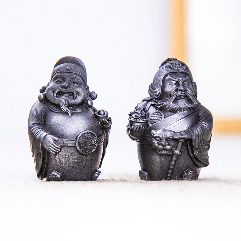 Buddha Stones Handmade Literary Military God of Wealth Iron Powder Rust Cast Resin Statue Home Decoration - Polished Version - 2Pcs Set - image 21