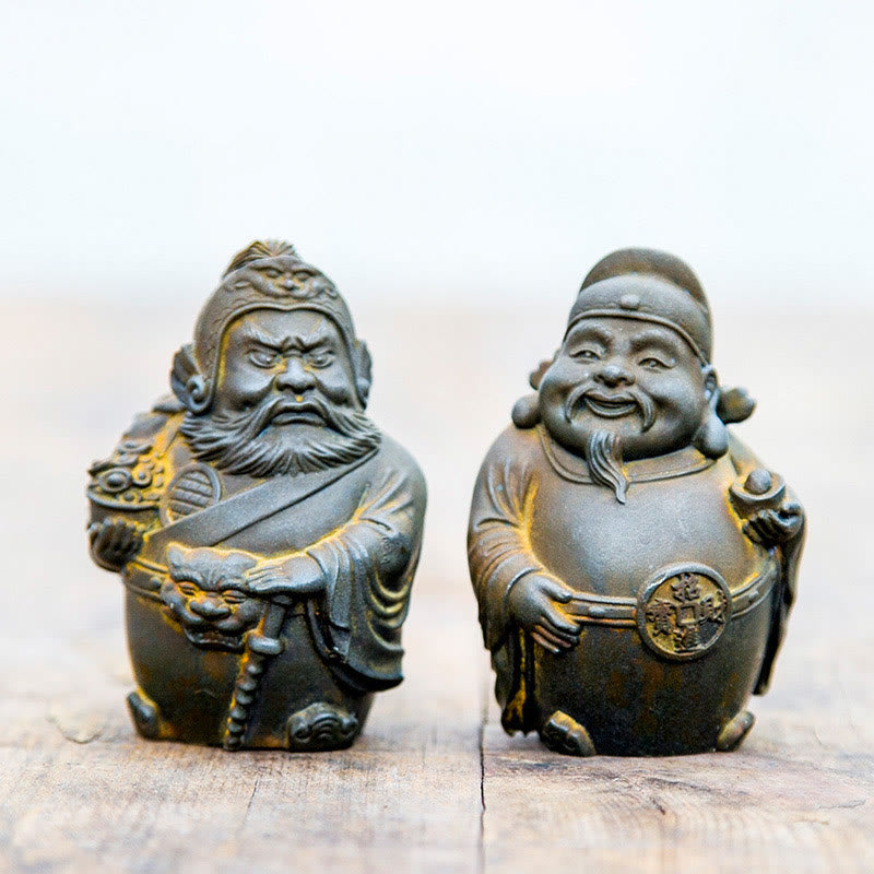 Buddha Stones Handmade Literary Military God of Wealth Iron Powder Rust Cast Resin Statue Home Decoration - Rust Version - 2Pcs Set - image 0