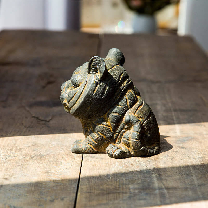 Buddha Stones Handmade Small Lovely Tiger Iron Powder Rust Cast Resin Statue Home Decoration - image 2