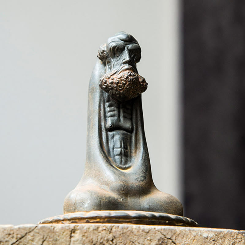 Buddha Stones Handmade Bodhidharma Iron Powder Rust Cast Resin Statue Home Decoration - image 6