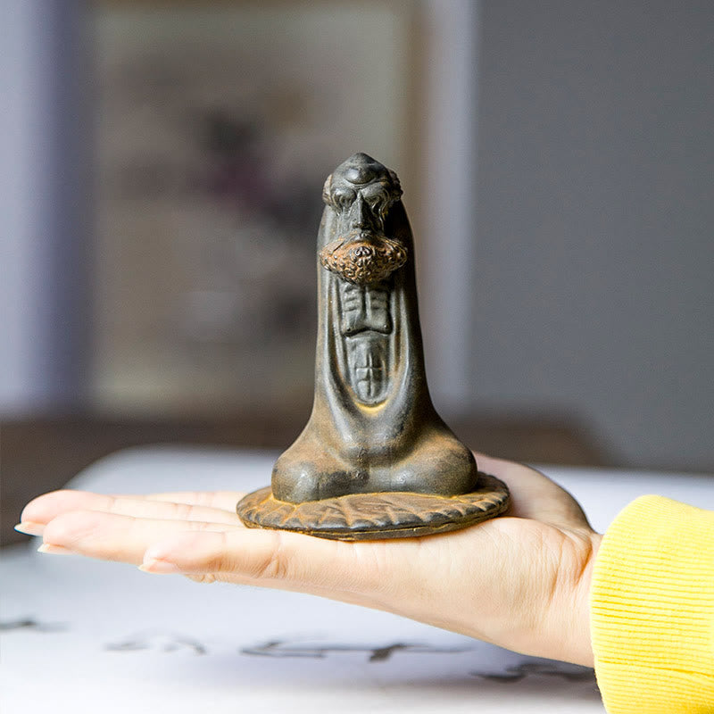 Buddha Stones Handmade Bodhidharma Iron Powder Rust Cast Resin Statue Home Decoration - image 4