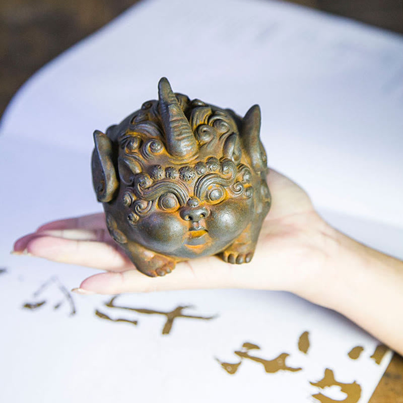 Buddha Stones Handmade Wealth PiXiu Iron Powder Rust Cast Resin Statue Home Decoration - image 5