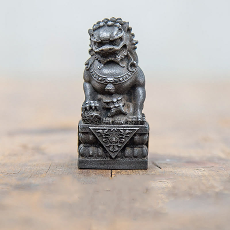 Buddha Stones Handmade Lion Fu Foo Dogs Iron Powder Rust Cast Resin Statue Ward Off Evil Protection Home Decoration - Black Version - Lion - 13.5*6.3cm - image 16