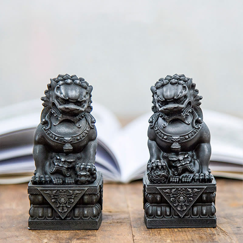 Buddha Stones Handmade Lion Fu Foo Dogs Iron Powder Rust Cast Resin Statue Ward Off Evil Protection Home Decoration - image 10