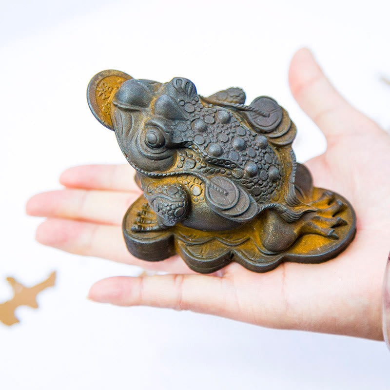 Buddha Stones Handmade Feng Shui Frog Toad Copper Coins Iron Powder Rust Cast Resin Statue Home Decoration - Feng Shui Frog Copper Coin - Rust Version 6*6*7cm - image 11