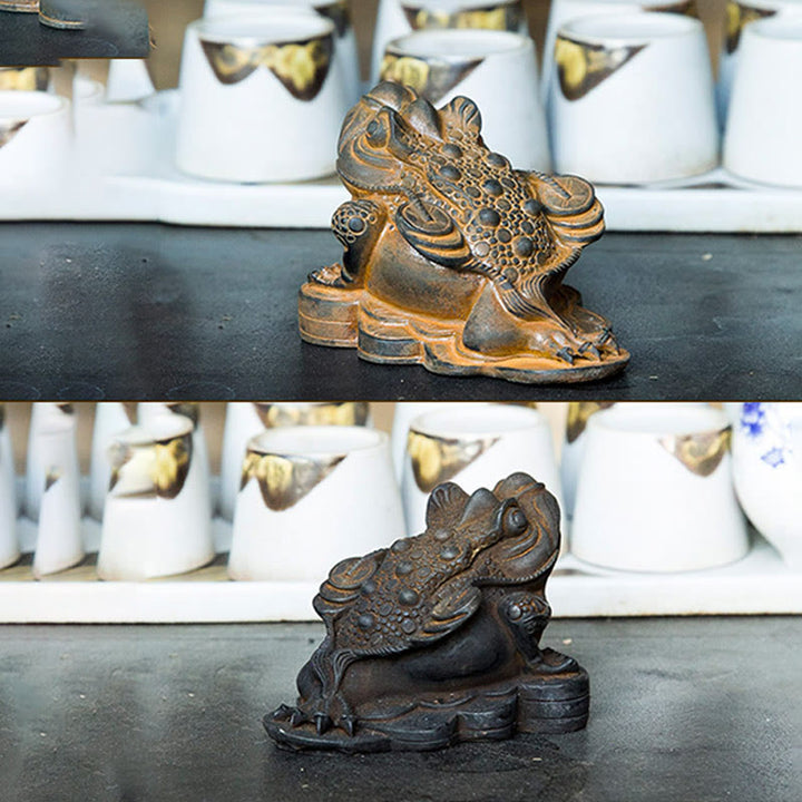 Buddha Stones Handmade Feng Shui Frog Toad Copper Coins Iron Powder Rust Cast Resin Statue Home Decoration - image 9