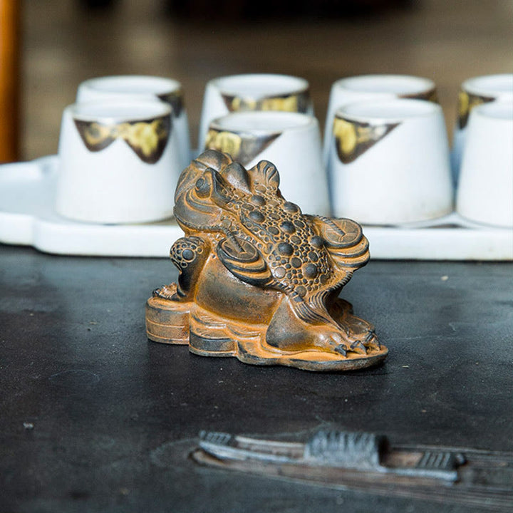 Buddha Stones Handmade Feng Shui Frog Toad Copper Coins Iron Powder Rust Cast Resin Statue Home Decoration - image 4