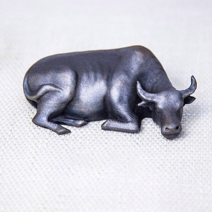 Buddha Stones Handmade Small Water Buffalo Bull Iron Powder Rust Cast Resin Statue Home Decoration - Polished Version 4*6.2*11cm - image 13