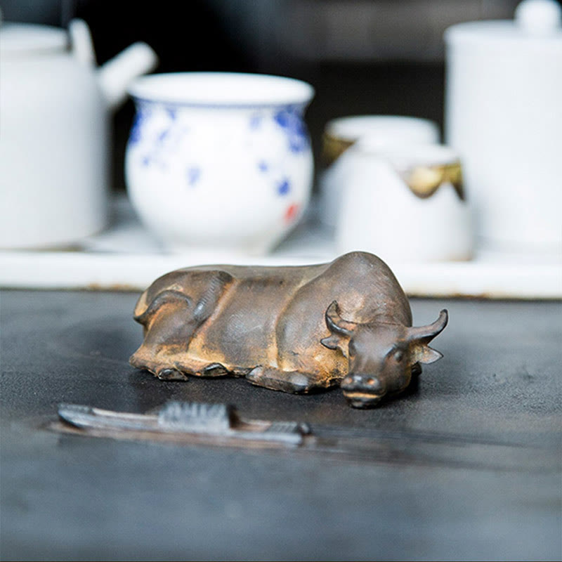 Buddha Stones Handmade Small Water Buffalo Bull Iron Powder Rust Cast Resin Statue Home Decoration - image 8