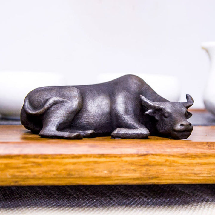 Buddha Stones Handmade Small Water Buffalo Bull Iron Powder Rust Cast Resin Statue Home Decoration - image 22
