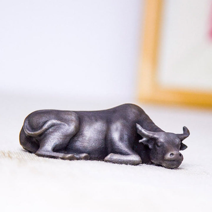 Buddha Stones Handmade Small Water Buffalo Bull Iron Powder Rust Cast Resin Statue Home Decoration - image 23