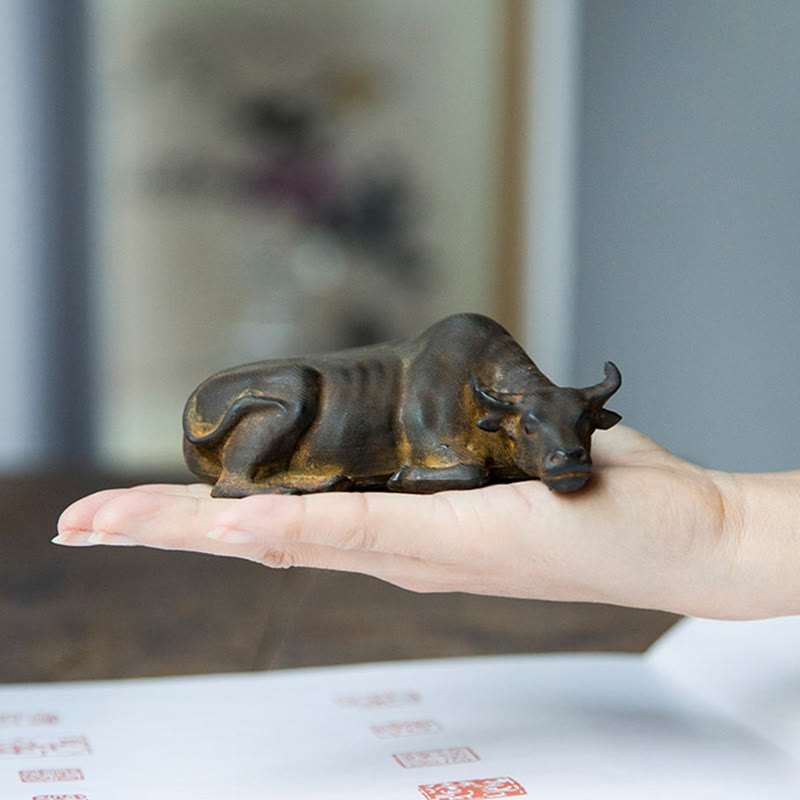 Buddha Stones Handmade Small Water Buffalo Bull Iron Powder Rust Cast Resin Statue Home Decoration - image 5