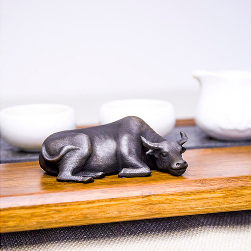 Buddha Stones Handmade Small Water Buffalo Bull Iron Powder Rust Cast Resin Statue Home Decoration - image 21