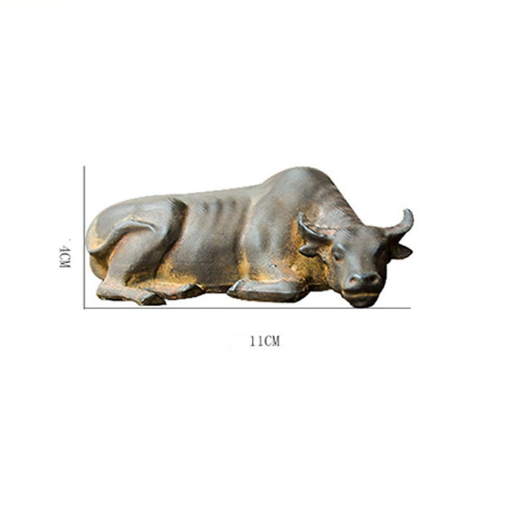 Buddha Stones Handmade Small Water Buffalo Bull Iron Powder Rust Cast Resin Statue Home Decoration - image 12