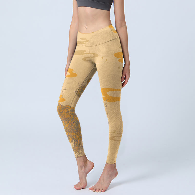 Buddha Stones PiXiu Clouds Pattern Gym Leggings Women's Yoga Pants - Goldenrod - US18，UK/AU22，EU50 (4XL) - image 0