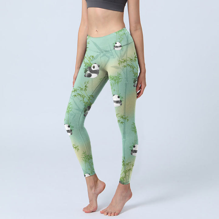 Buddha Stones Bamboo Panda Print Gym Leggings Women's Yoga Pants - Aquamarine - US18，UK/AU22，EU50 (4XL) - image 0
