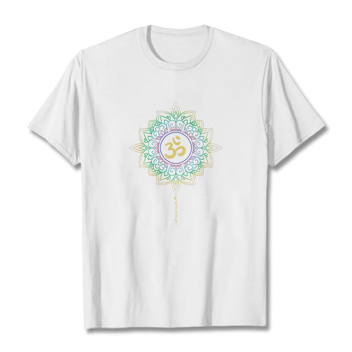 Buddha Stones OM Yellow Green Gradient Lotus Cotton Tee T-shirt - White - 2XL - image 10