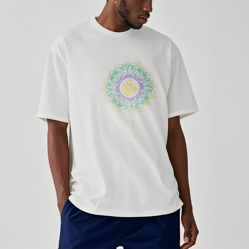 Buddha Stones OM Yellow Green Gradient Lotus Cotton Tee T-shirt - image 12