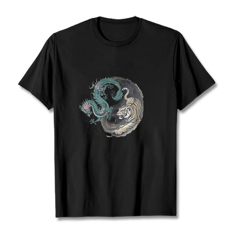 Buddha Stones Tiger Dragon Yin Yang Cotton Tee T-shirt - Black - 2XL - image 4