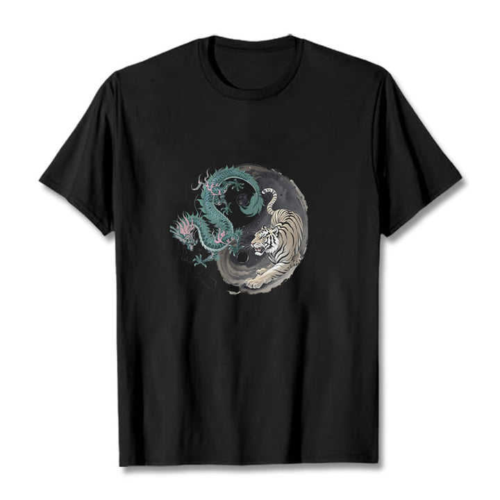 Buddha Stones Tiger Dragon Yin Yang Cotton Tee T-shirt - Black - 2XL - image 4